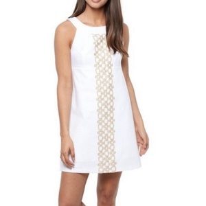 NWT white gold detailed Lilly Pulitzer Jacqueline shift dress resort white